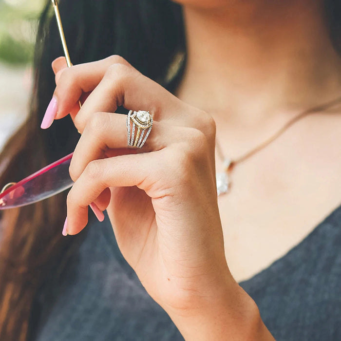 Small heart-shaped ring multi-layer ring two-color ring