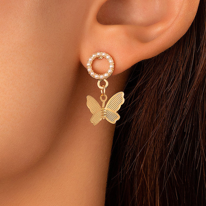 Three-dimensional butterfly pearl earrings geometric animal hoop earrings