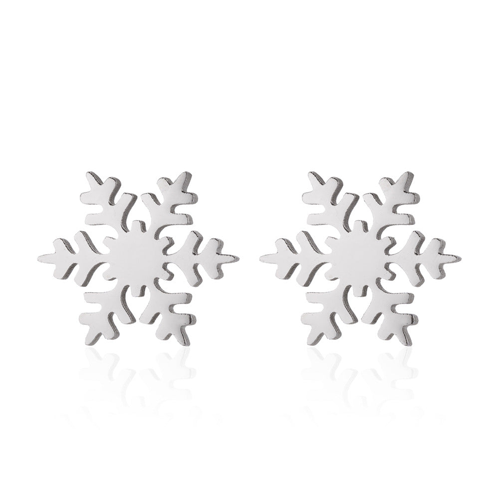 Vintage Snowflake Stainless Steel Stud Earrings - Winter-Themed Jewelry for a Chic Look