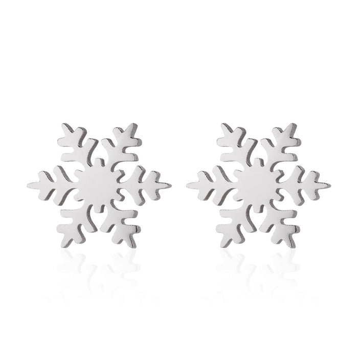 Vintage Snowflake Stainless Steel Stud Earrings - Winter-Themed Jewelry for a Chic Look - wallojewerly 