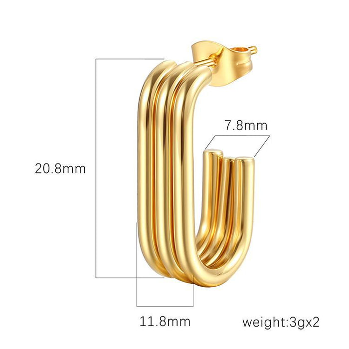 Oval stainless steel earrings simple light luxury 18K plated women's trendy earrings