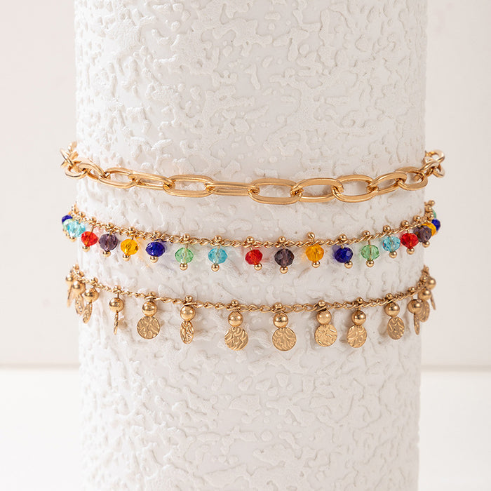 Butterfly Beaded Anklet Set - Multilayer Geometric Jewelry