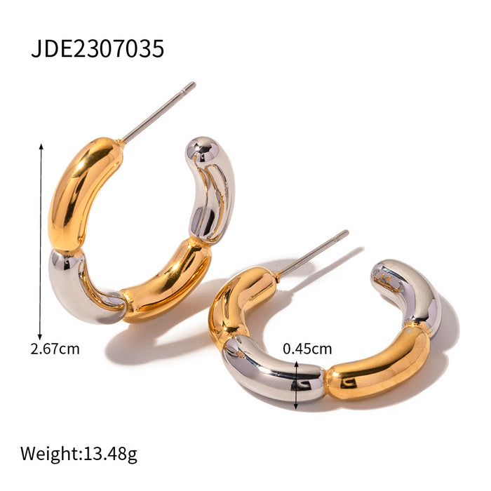 18K Gold Plated Stainless Steel Round Wrinkled Earrings - Minimalist Geometric Design