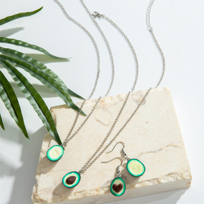 Fresh Avocado Heart Necklace and Earring Set