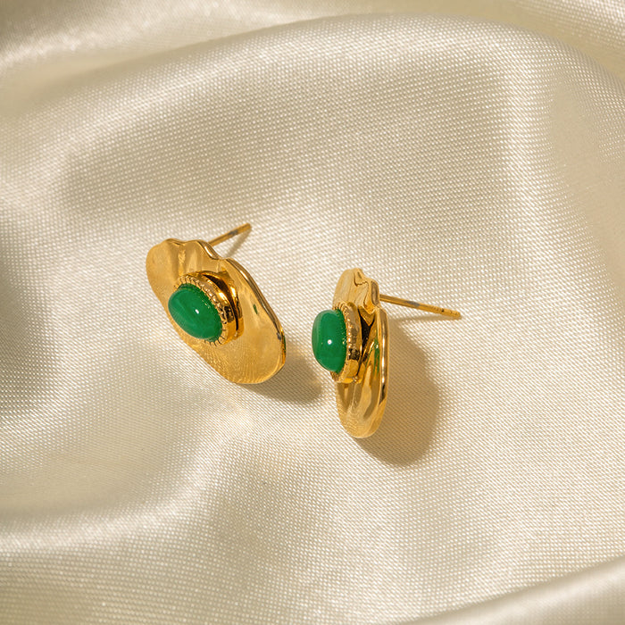 High-End 18K Gold Plated Asymmetric Geometric Emerald Earrings - INS Style Fashion Jewelry