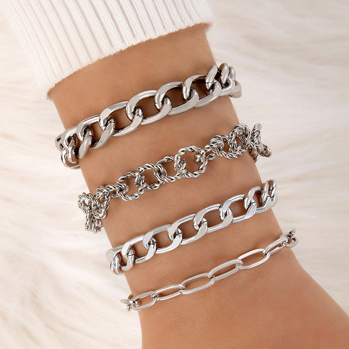 Chunky Chain Bracelet Set - Four-Piece Minimalist Jewelry