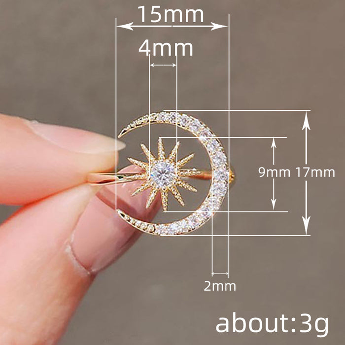 Sun and moon open ring Japanese light luxury starry sky ring adjustable niche female ring