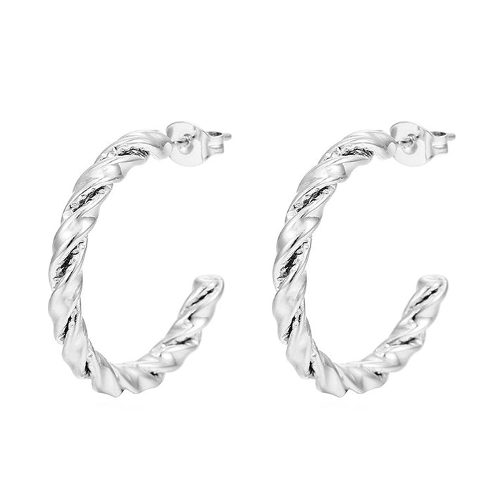 Stainless Steel Simple Hoop Twisted Wire Round Women's Earrings