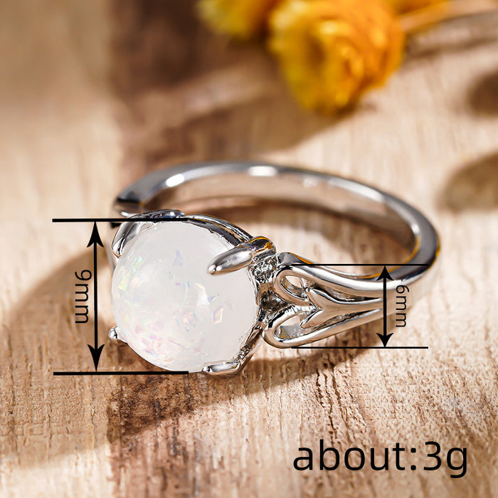 Floral Line Heart Shape Metal Imitation Opal Ring for Women