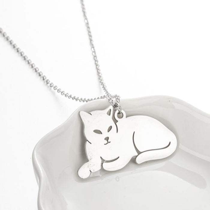 Lying cat pendant necklace, forest sweet small animal ladies necklace ins style wholesale