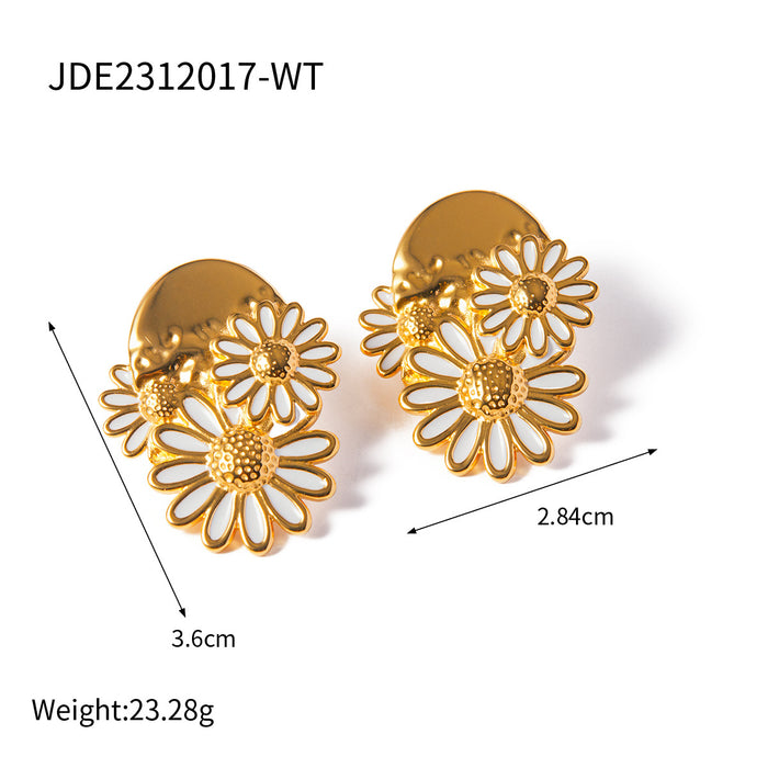 18K Gold-Plated Daisy Earrings with Daisy Chain Necklace - Summer Fashion Jewelry