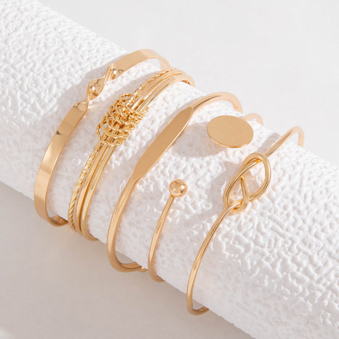 Geometric Chain and Open Cuff Bracelet Set – Metallic Minimalist Jewelry