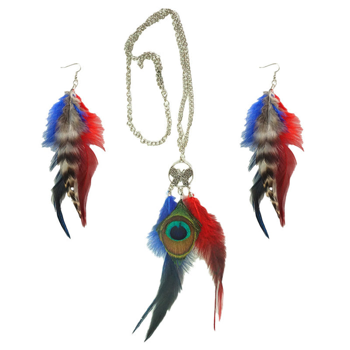 Pendientes de plumas naturales bohemios del Día de la Independencia con estilo salvaje