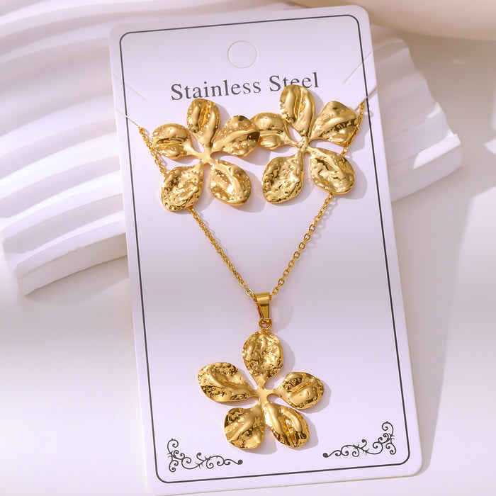 Wholesale 304 stainless steel hydraulic gold-plated earrings and necklace sets - wallojewerly 