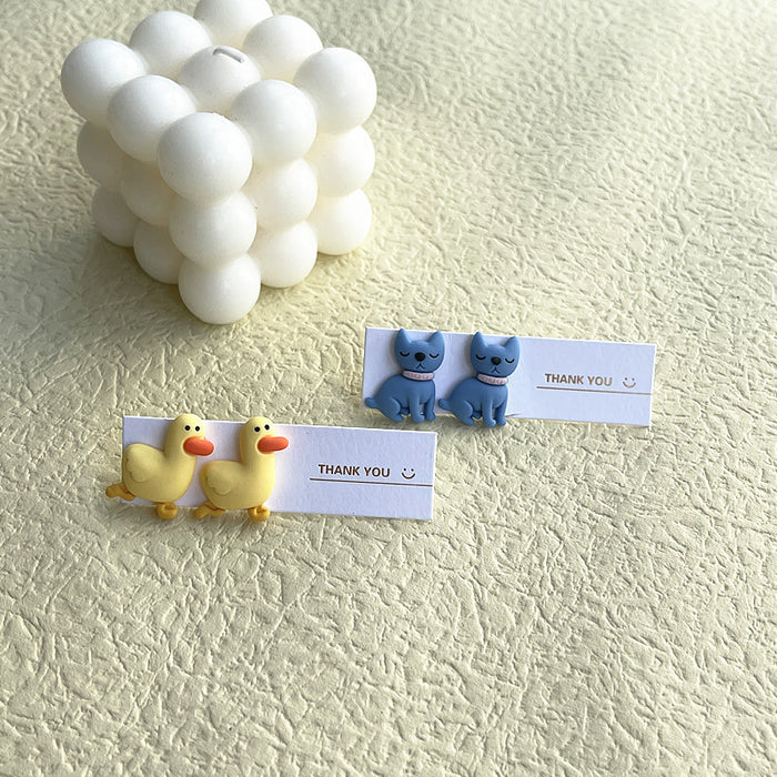 Japanese and Korean cartoon earrings | Cute cat girl style little yellow duck earrings