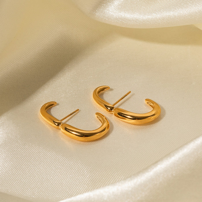 18K Gold Plated Stainless Steel Geometric Curved Earrings - Polished Non-Fading Jewelry for Women