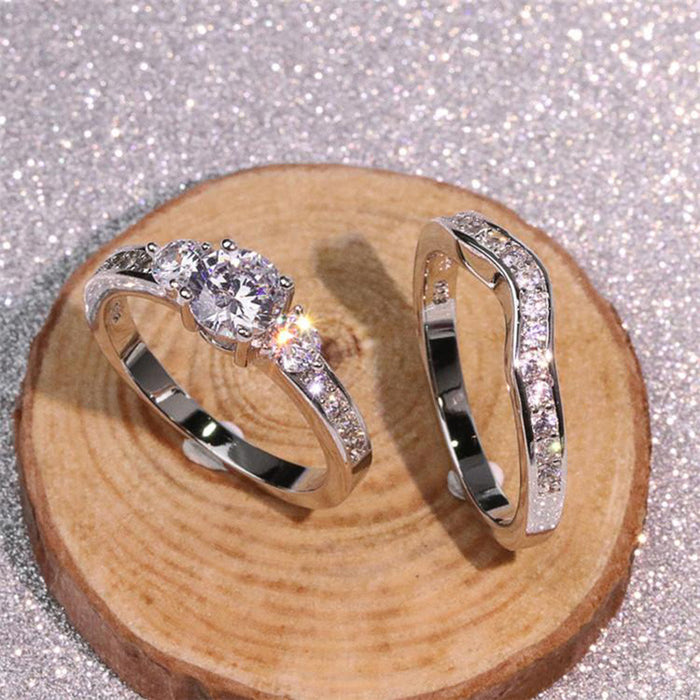 Zircon couple ring for women copper plated platinum couple ring