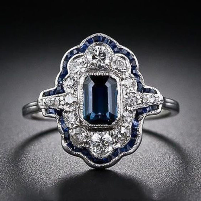 Peacock blue oil drop ring hollow lace thin circle women's ring