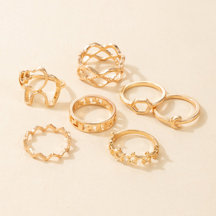 Bohemian Elephant Star Moon Ring 7-piece Set