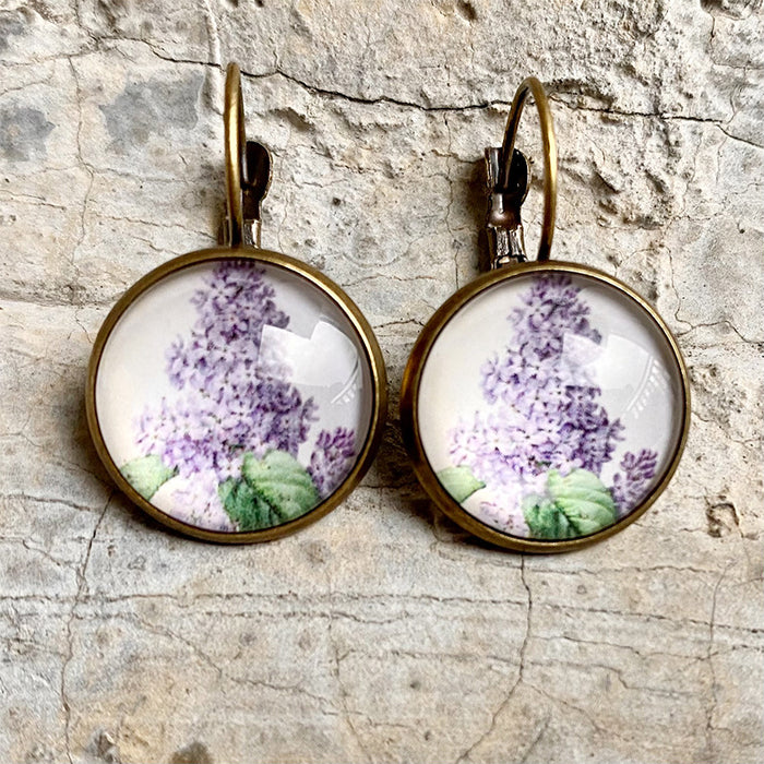 Vintage Bronze Floral Earrings with Sunflower and Lavender Designs