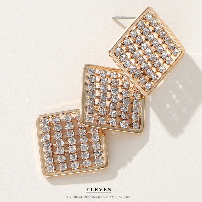 Korean Princess Square Rhinestone Earrings - Cute and Simple Jewelry for Women