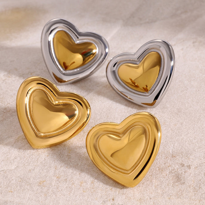 Stainless Steel Heart Stud Earrings - High-End Electroplated Titanium Steel Jewelry