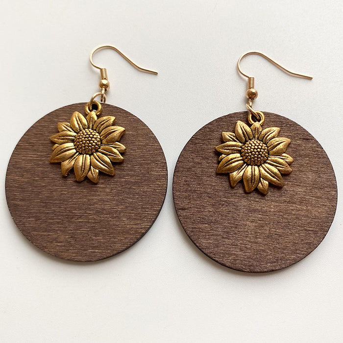 Wooden sunflower earrings