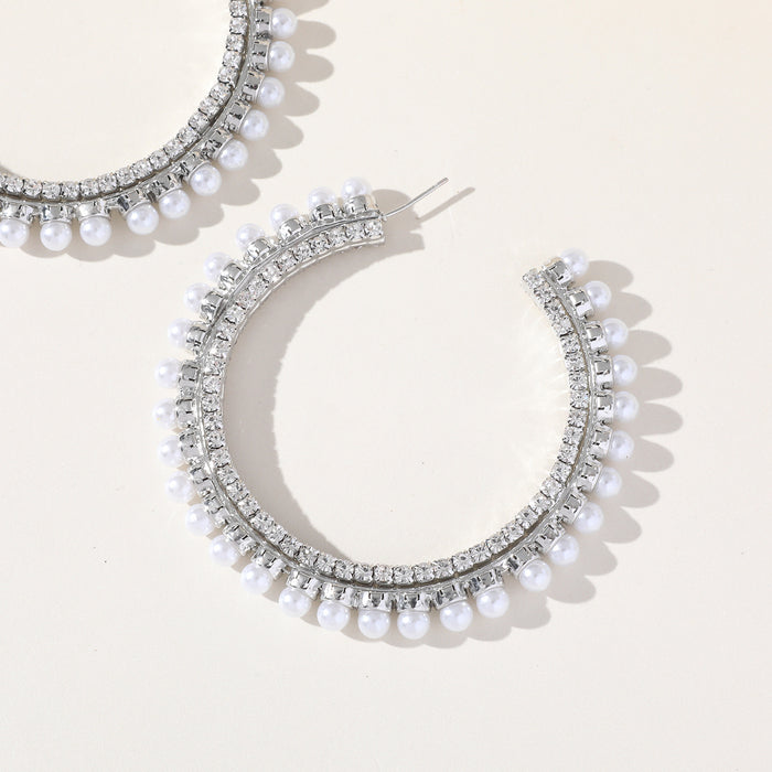 Pearl Accent Hoop Earrings - Trendy Rhinestone Jewelry for a Sophisticated Look