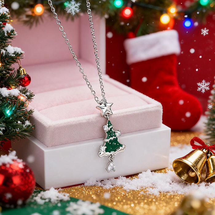 Christmas Tree Teardrop Star Pendant Necklace