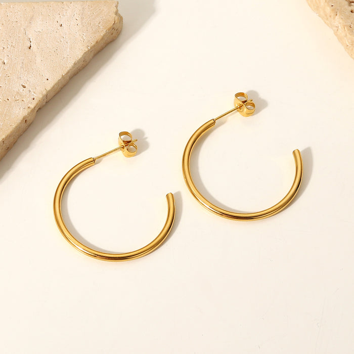 New Fashion Simple 18K Gold Stainless Steel Earrings - C-Shaped Titanium Steel Studs