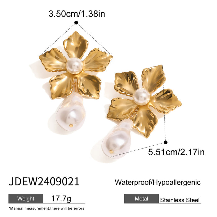 18k gold pearl flower earrings, Baroque retro light luxury necklace design