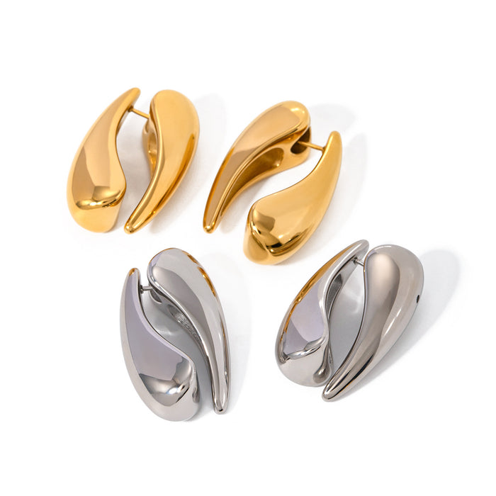 18K Gold Stainless Steel Teardrop Earrings - Crossed Waterdrop Design Studs