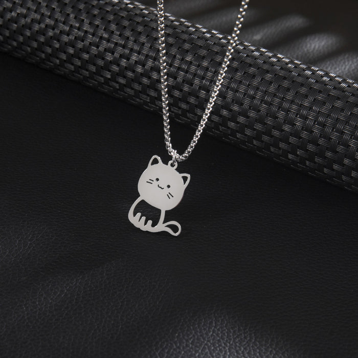 Cat pendant necklace, Yiwu new stainless steel cute cartoon animal jewelry long clavicle chain