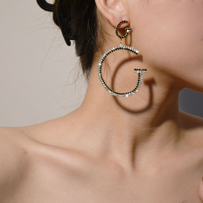 Creative Letter Earrings - Rhinestone 'G' Hoop Jewelry for a Fashion-Forward Look