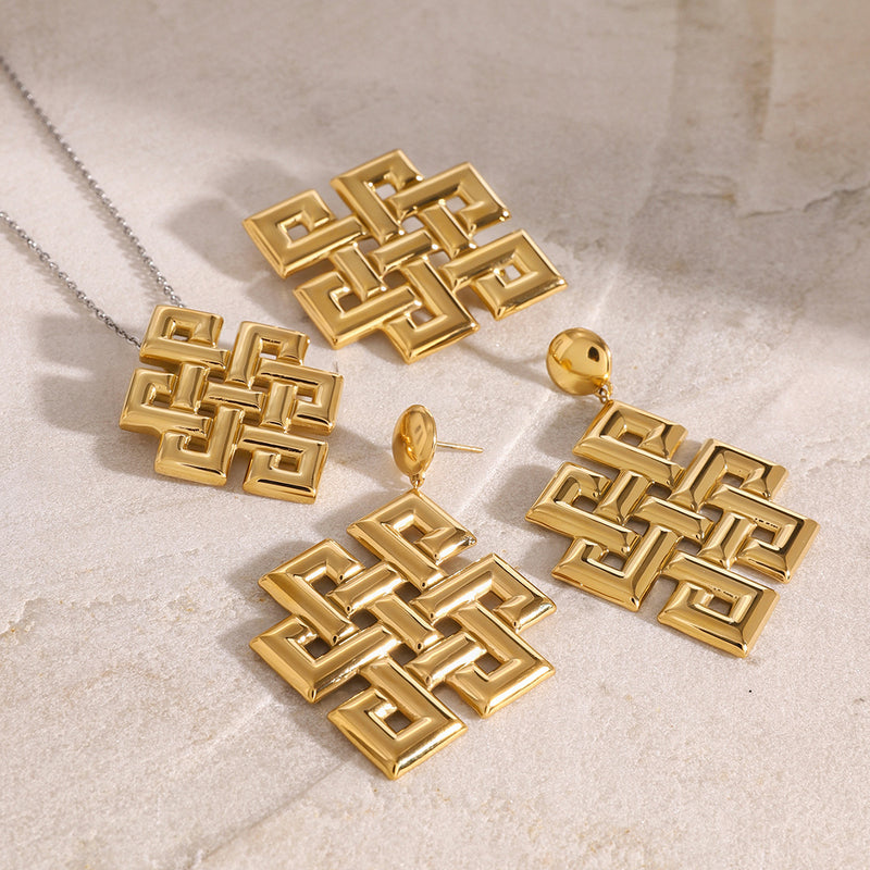 Celtic knot hollow necklace, European and American niche design earrings - wallojewerly 