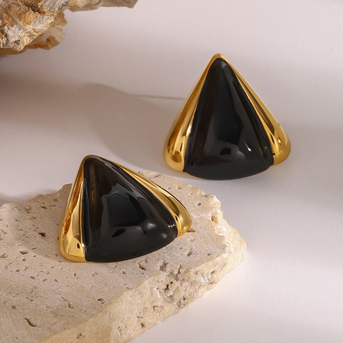 Stainless steel geometric black and gold color matching earrings, retro oil drop earrings, fashionable commuter earrings