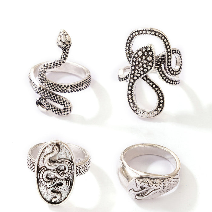 Vintage Geometric Snake Ring Set 4 Pieces