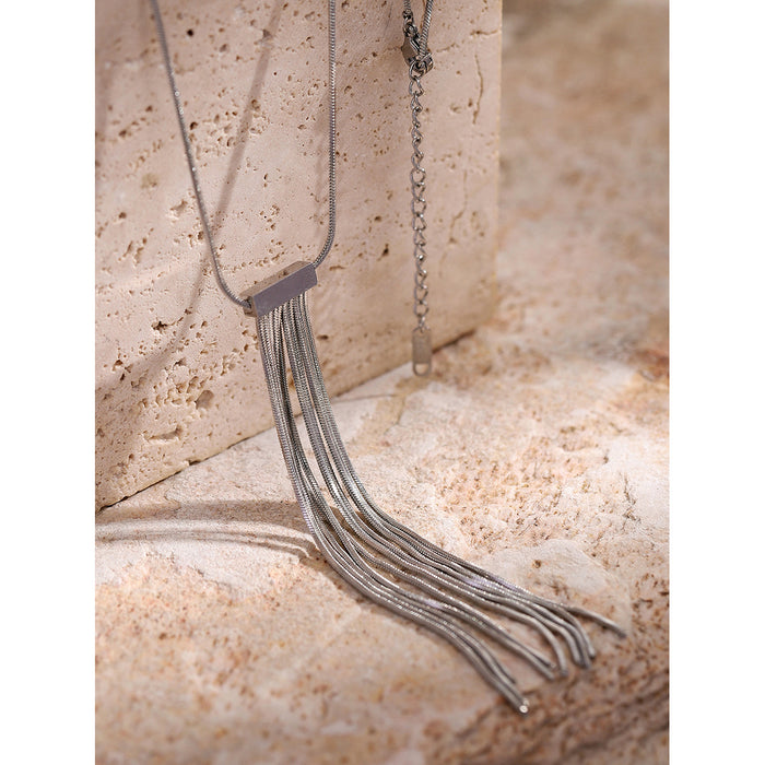 Stainless Steel Snake Bone Necklace with Tassels - Women's Fashion Jewelry