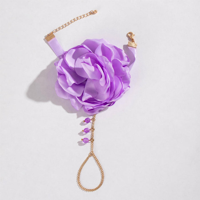 Elegant French Hand Chain with Purple Flower - Beaded Tassel Ring for Women, Cross-Border Jewelry