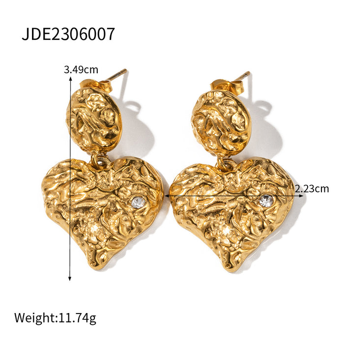 Pendientes colgantes de corazón de acero inoxidable y oro de 18 quilates: joyería de corazón forjado con lava y circonita