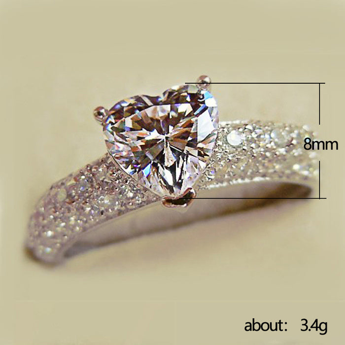 Heart-shaped zircon ring, exquisite European and American engagement bridal jewelry