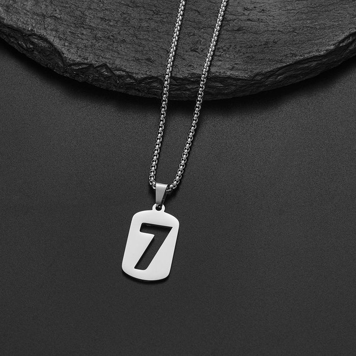 Lucky number necklace, punk style square pendant stainless steel accessories cross-border wholesale