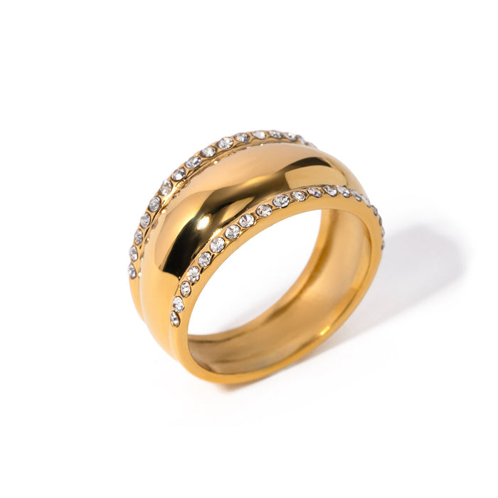 Fashionable 18K Gold Plated Stainless Steel Zircon Ring - Simple and Elegant Jewelry