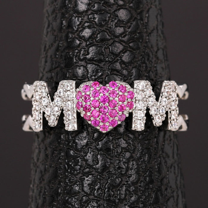 Pave inlaid MOM ring, Mother's Day open adjustable ring