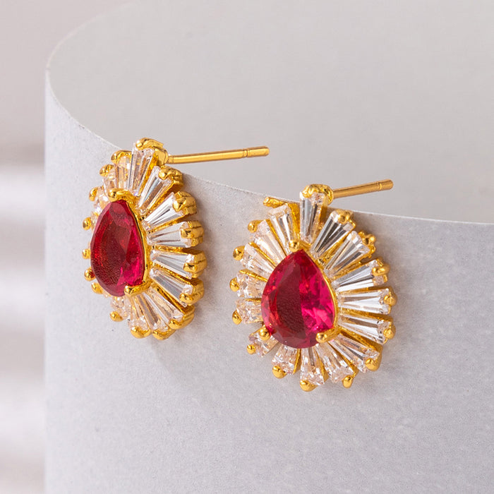 Imitation ruby inlaid earrings geometric diamond earrings