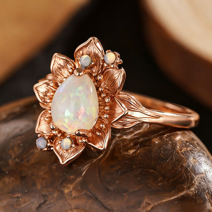 Women's teardrop micro-inlaid imitation opal sunflower ring