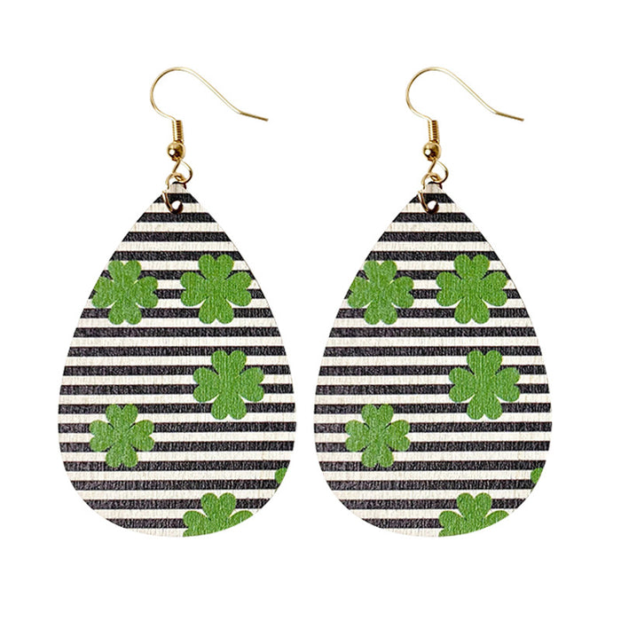 St. Patrick's Day Wooden Earrings with Green Polka Dot and Striped Plaid