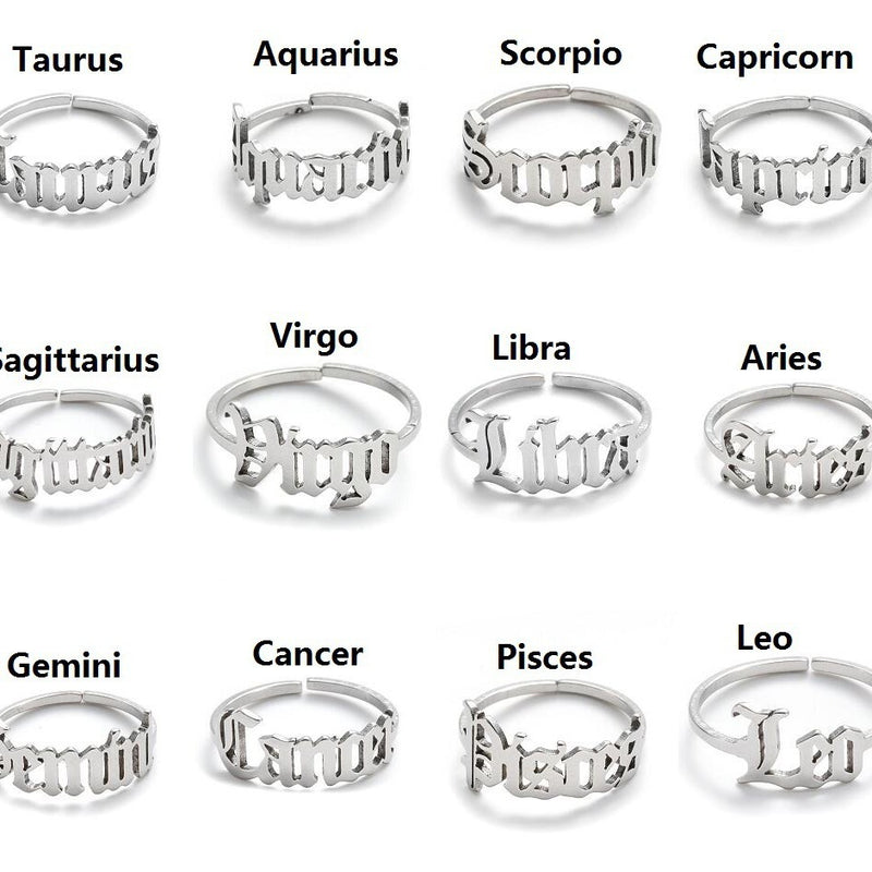 Stainless steel letter ring, European and American retro open ring wholesale