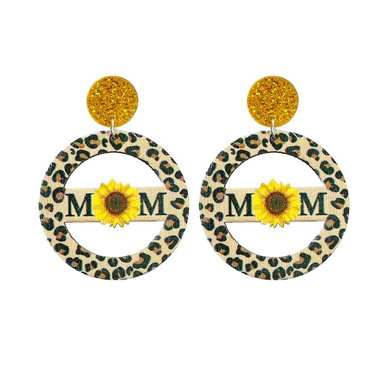 Mother's Day Earrings with Sunflower, Daisy, Butterfly, and Leopard Print - wallojewerly 