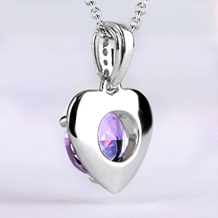 Purple crystal heart pendant necklace wedding anniversary gift